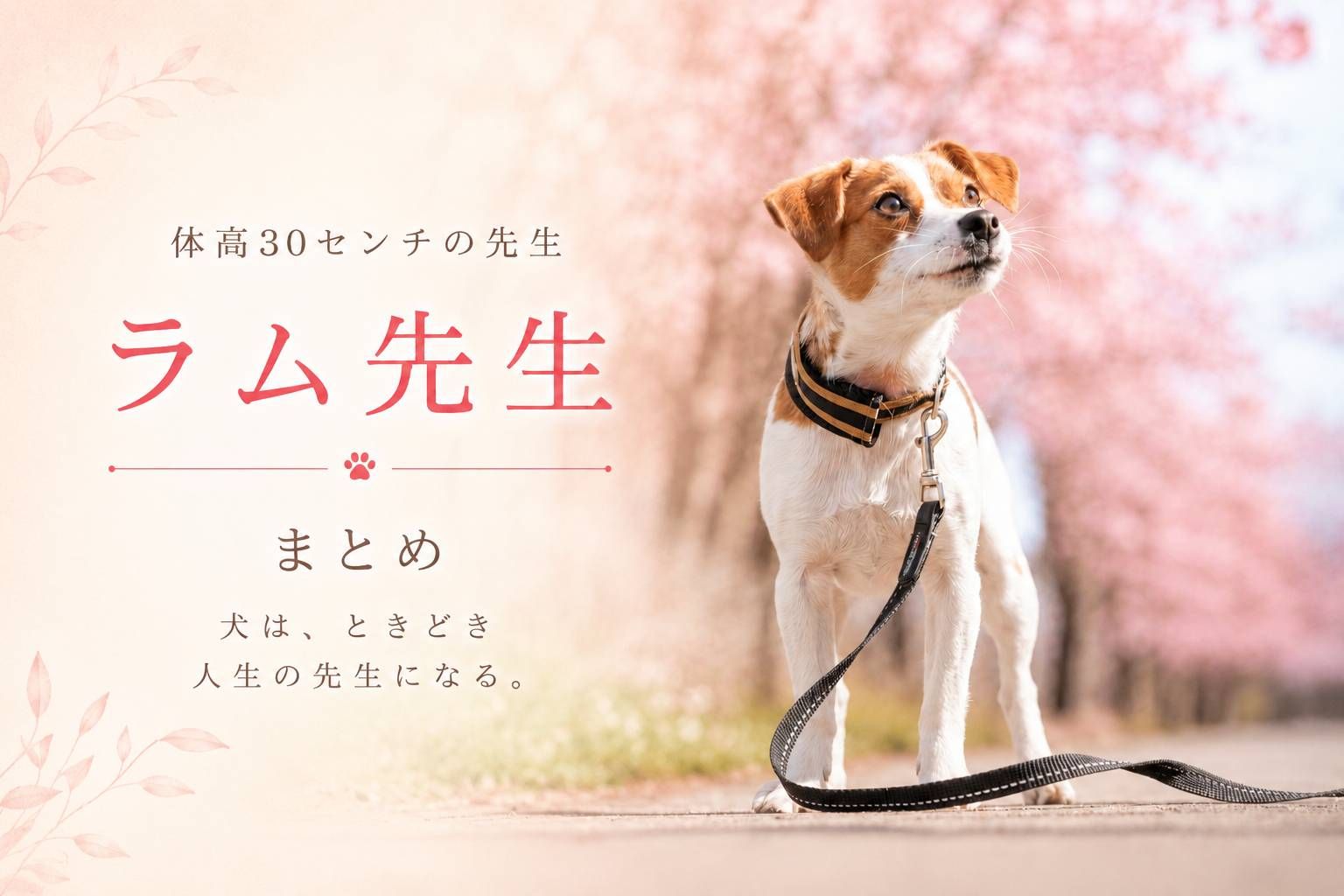 体高30センチのジャックラッセルテリア「ラム」が笑顔で立つ、ラム先生シリーズまとめのアイキャッチ画像。